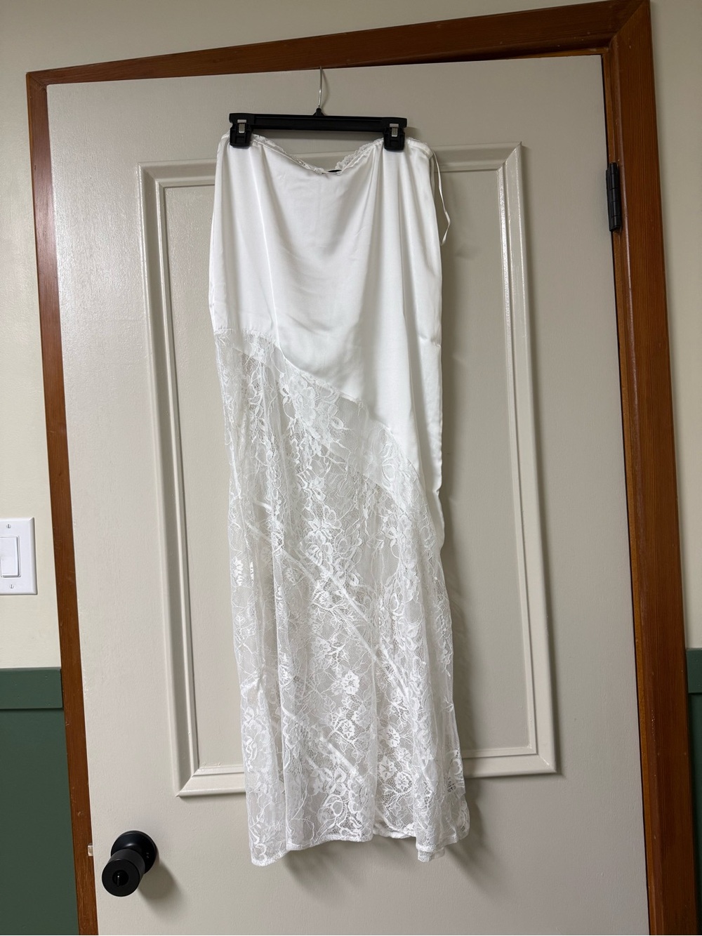 White Satin Lace Maxi Skirt